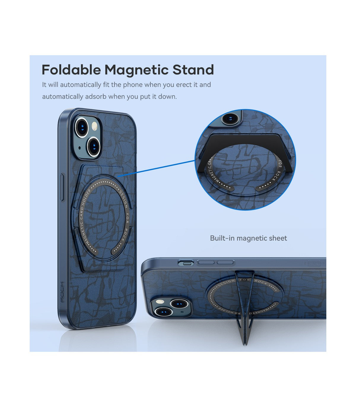 كڤر حماية Moca من RockSpace لهاتف iPhone 13 مع حامل متوافق مع MagSafe| أزرق كڤر حماية Moca من RockSpace لهاتف iPhone 13 مع حامل متوافق مع MagSafe| أزرق
